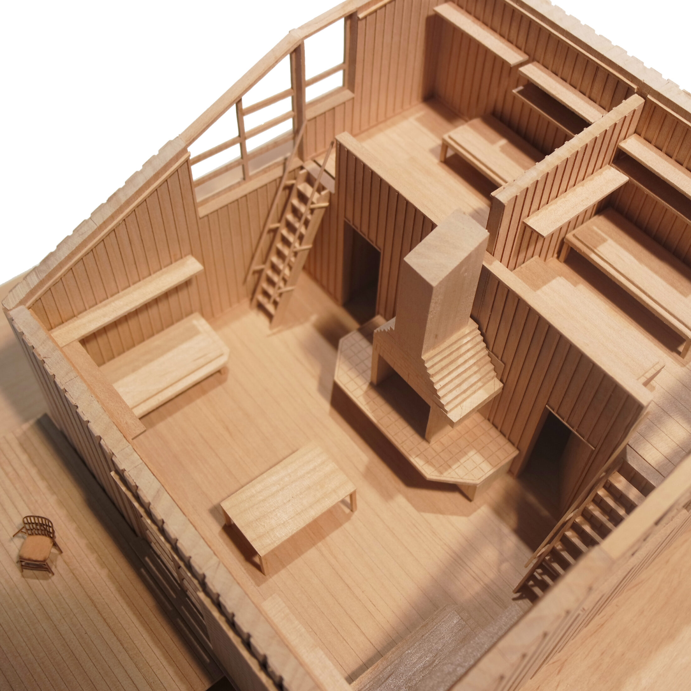 Fysisk modell av Nyréns fjällstuga i Fjällnäs. Nyréns modellverkstad