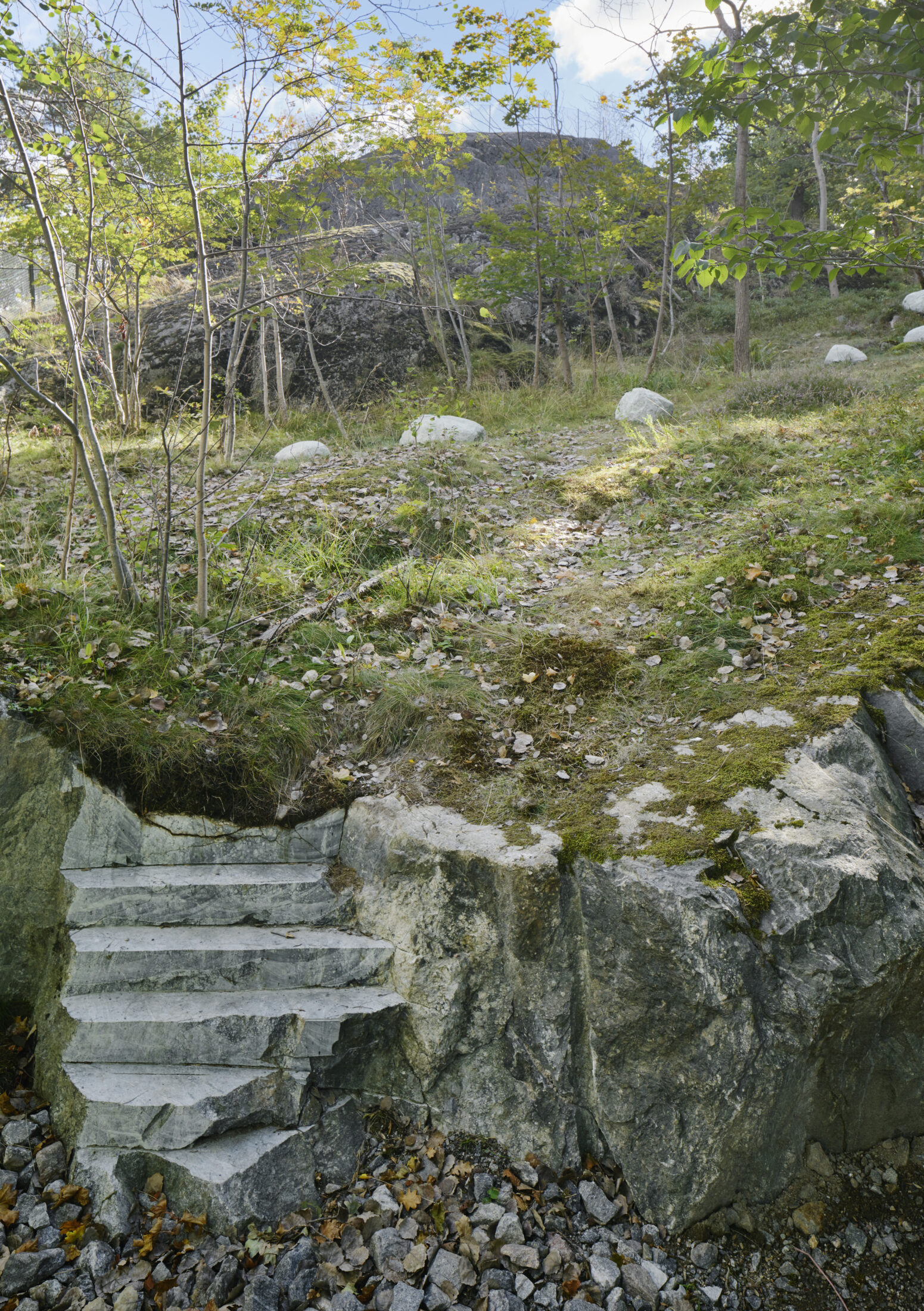 Bland bergen i Årstabergsparken finns en trappa där steg skurits ut.