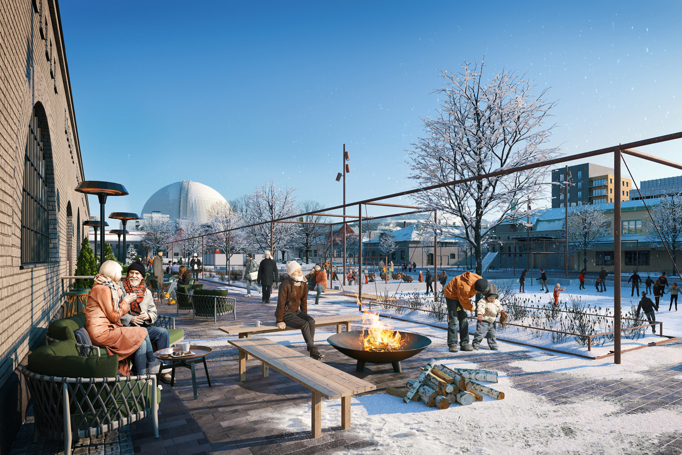 Slakthusområdet visualisering vinterbild skridsko Fållan