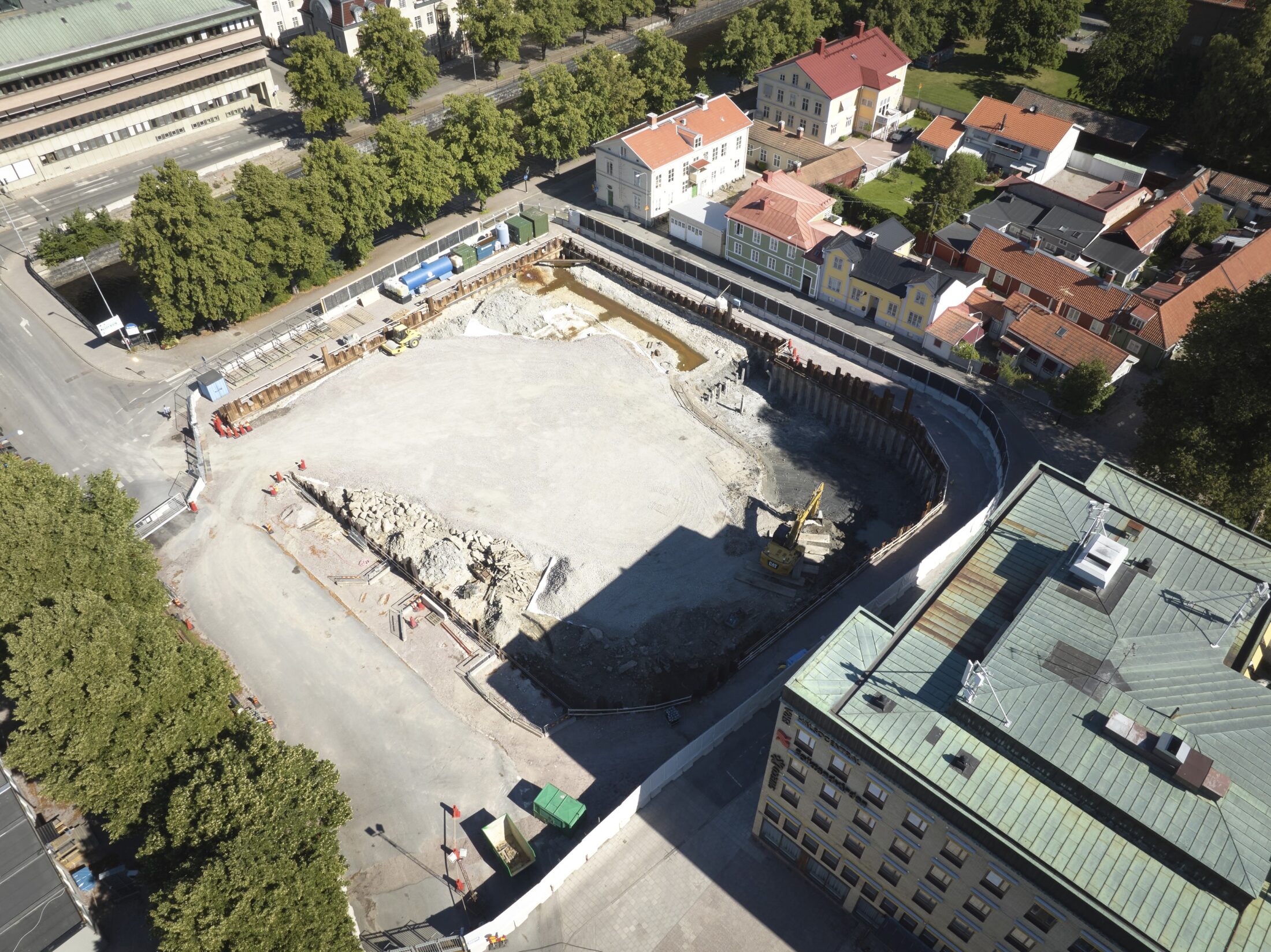Flygfoto över byggarbetsplatsen där Agnes kulturhus kommer att uppföras