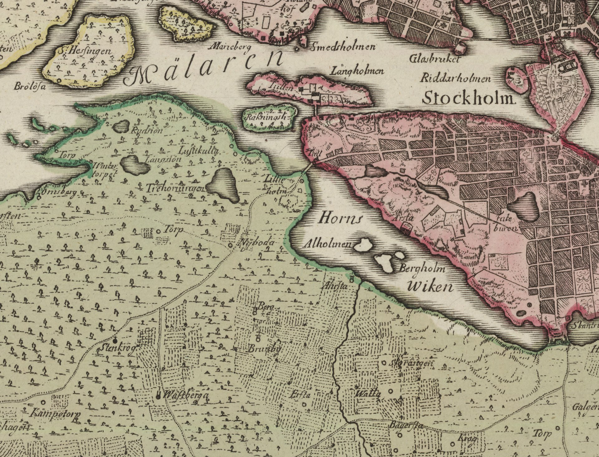 Historisk karta från 1750. Liljeholmen centrum kulturmiljöutredning. Nyréns antikvarier