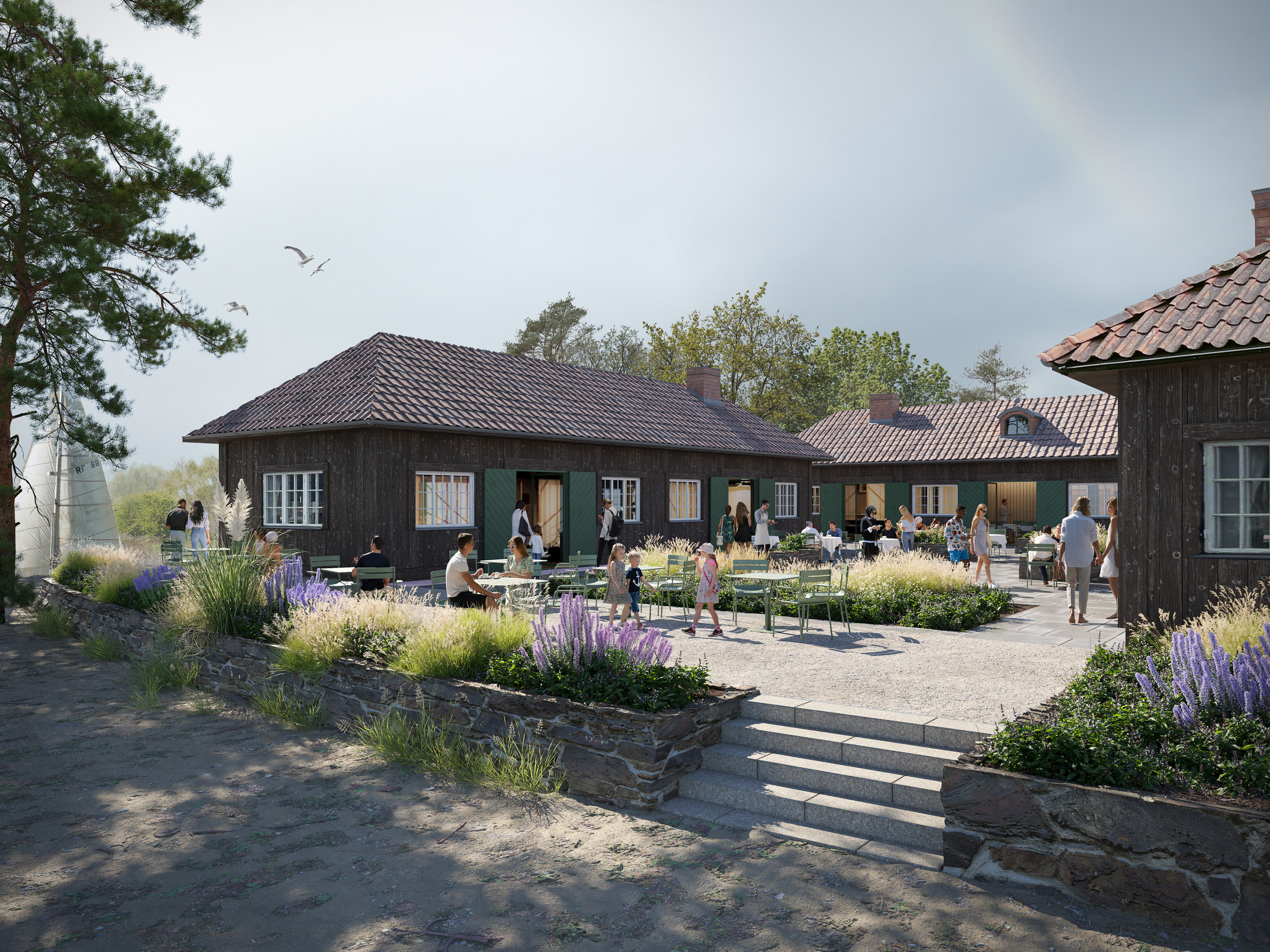 Slussholmen. Förslag och utredning för kafé- och restaurangverksamhet i befintliga verksamhetslador Lotsudden Södertälje. Omvandling och gestaltning. Nyréns arkitekter