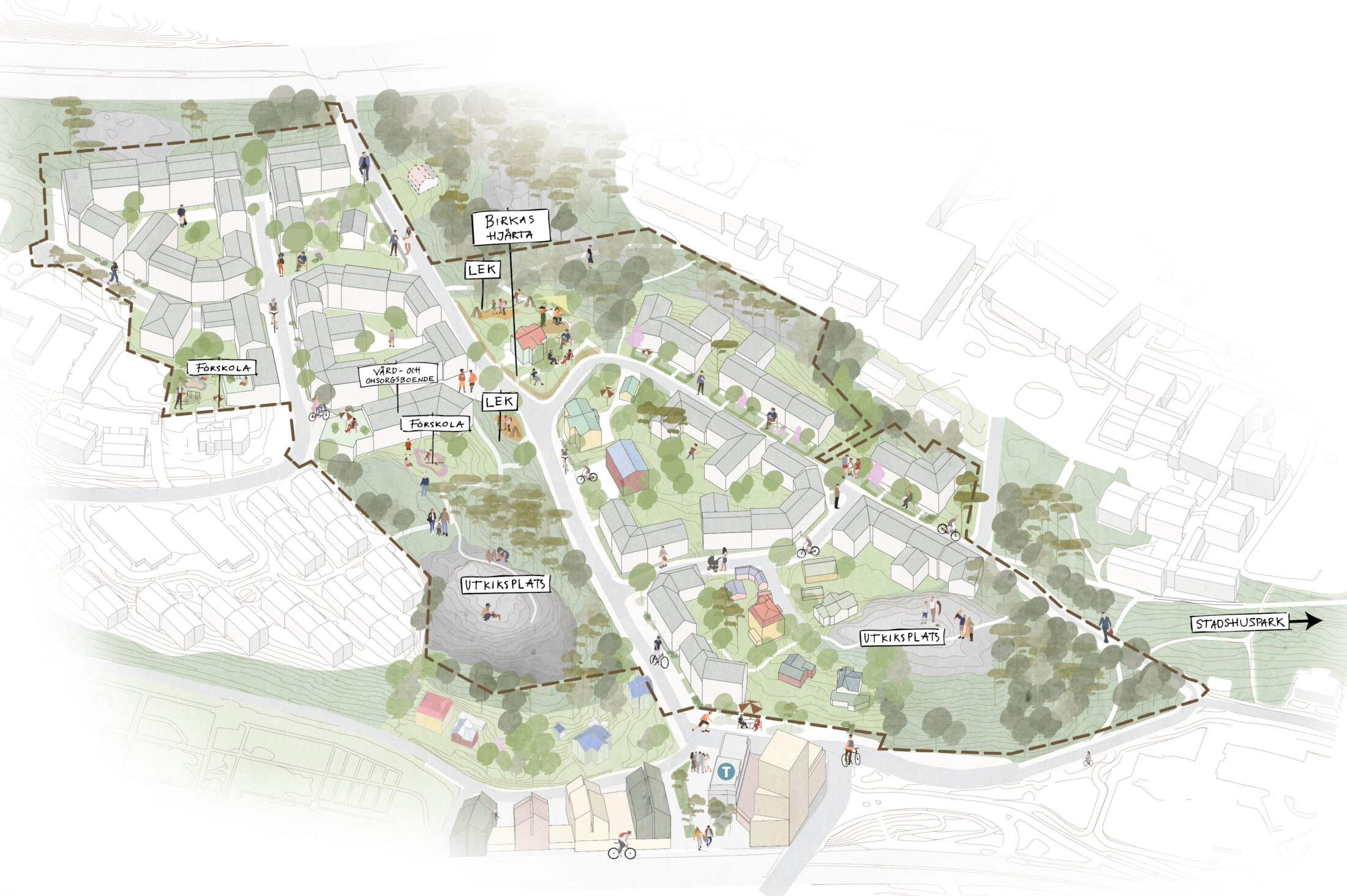Axonometry, Birkaområdet Nacka. Nyréns arkitektkontor.