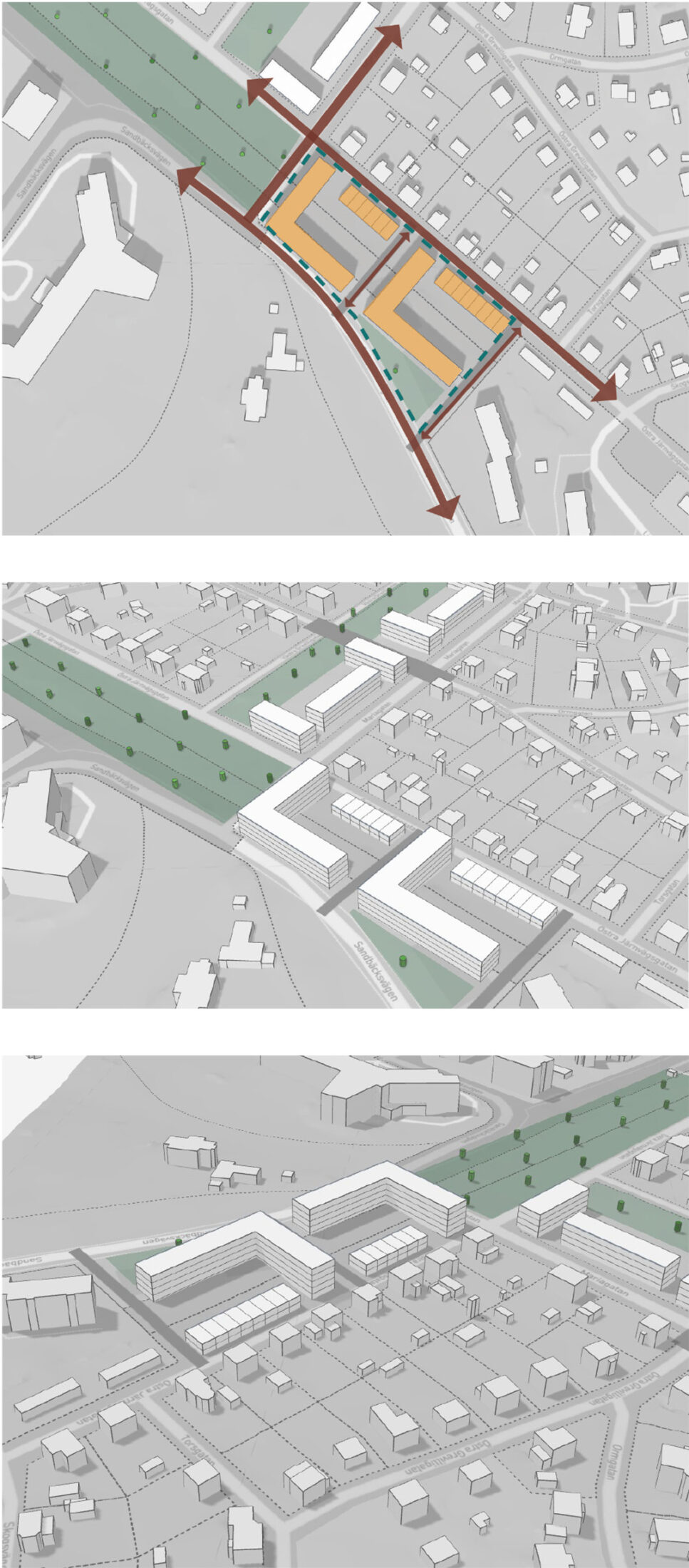 Struktur och volymstudier för förtätningar Mariagatan-Östra Järnvägsgatan