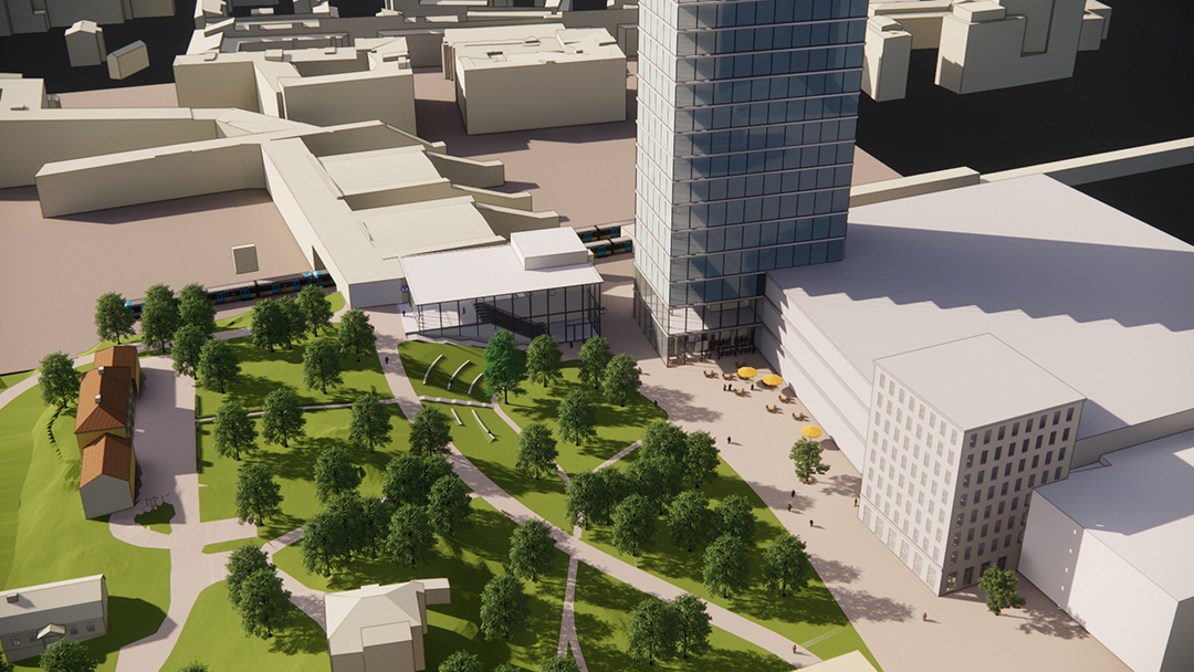 Vy över bytespunkt och ny tunnelbaneuppgång