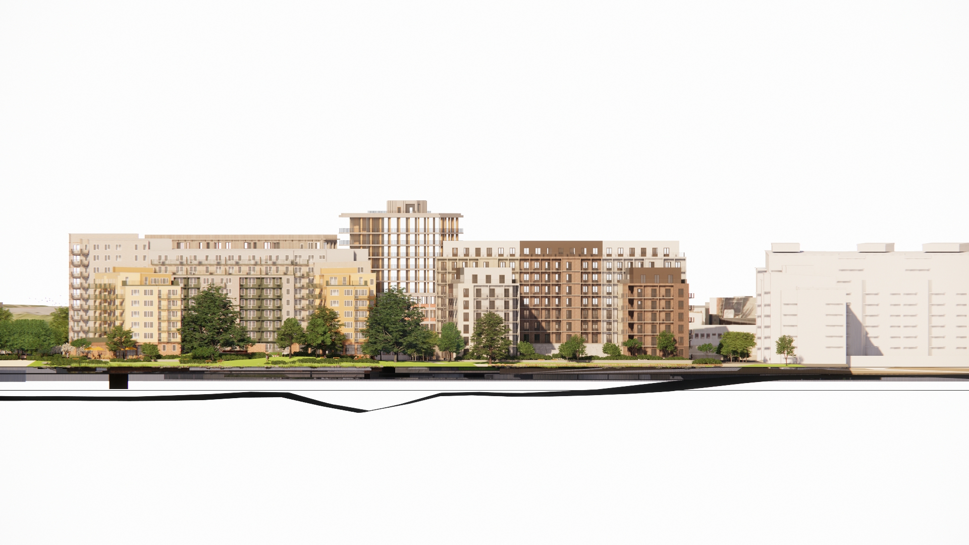 Fasadelevation, Bällsta hamn sett från vattnet.